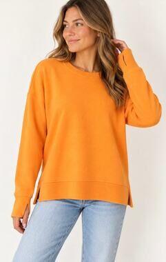 Athleta Tangerine Orange Fleece Crewneck Sweatshirt Thumbholes Size M Tall